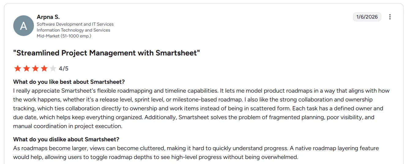 Smartsheet reviews