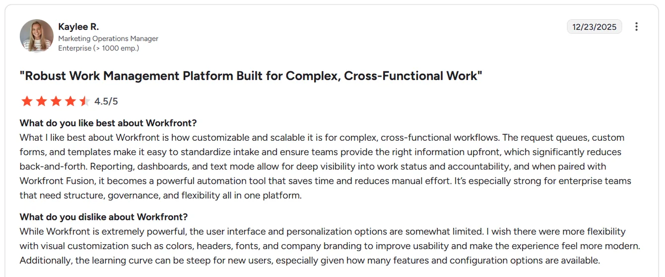 Workfront reviews