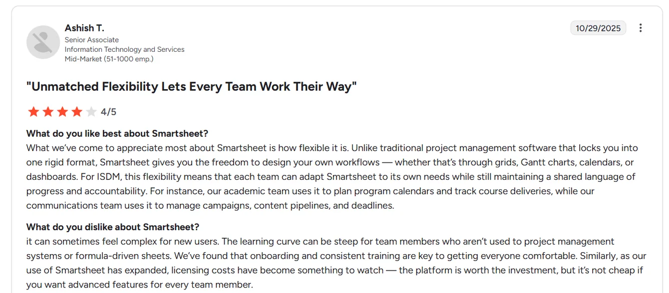 Smartsheet reviews