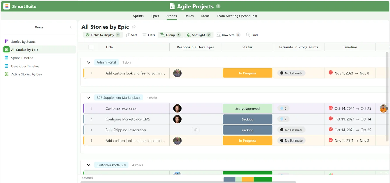 Screenshot: SmartSuite’s features