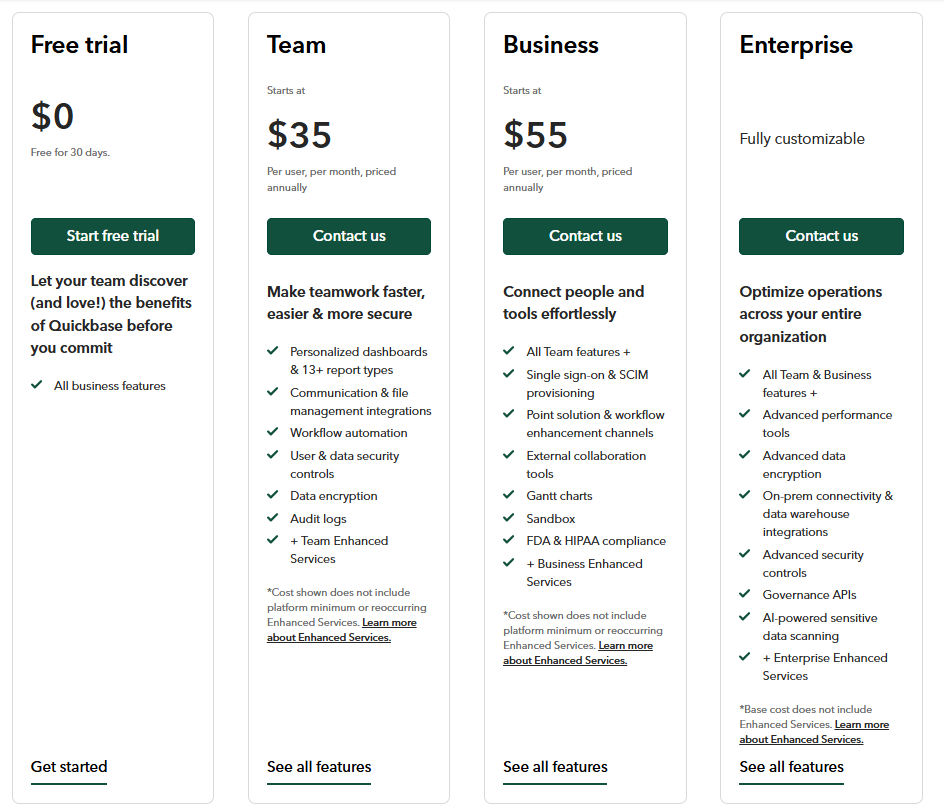 Quickbase pricing