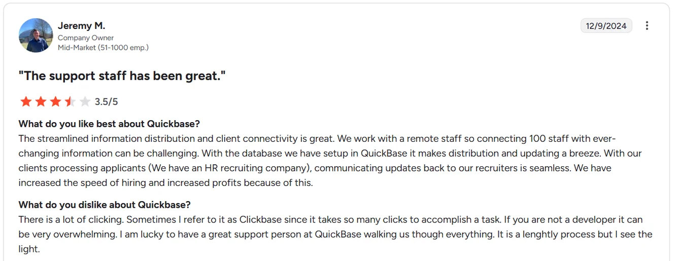 Quickbase reviews
