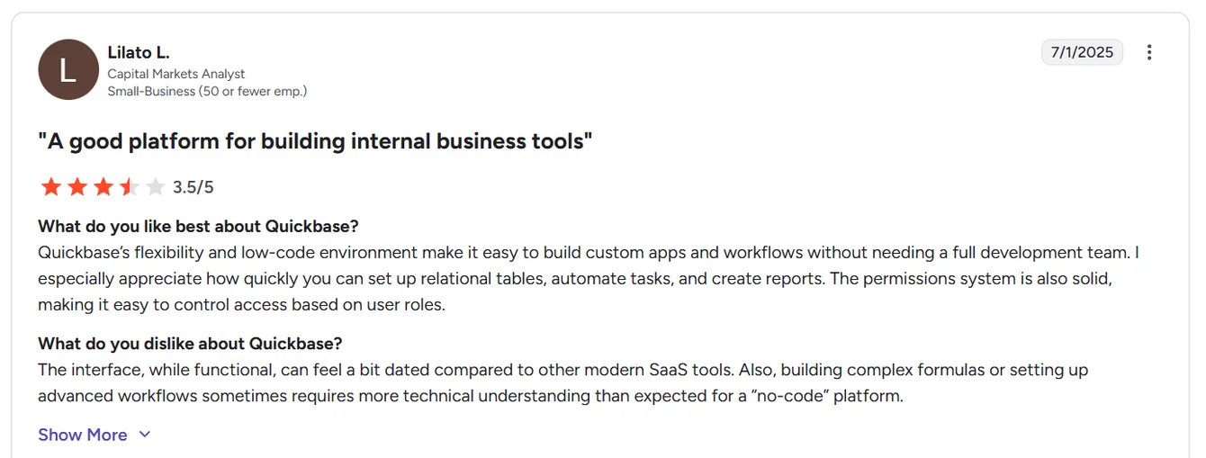 Quickbase reviews