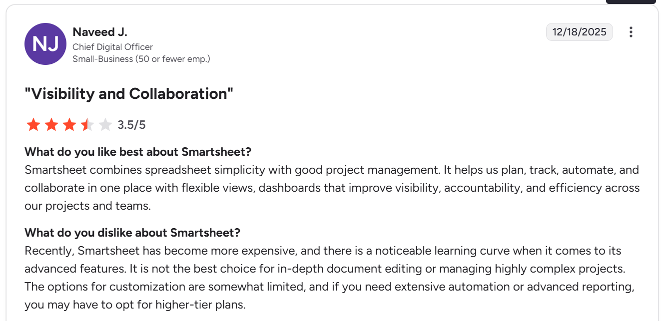 Smartsheet reviews