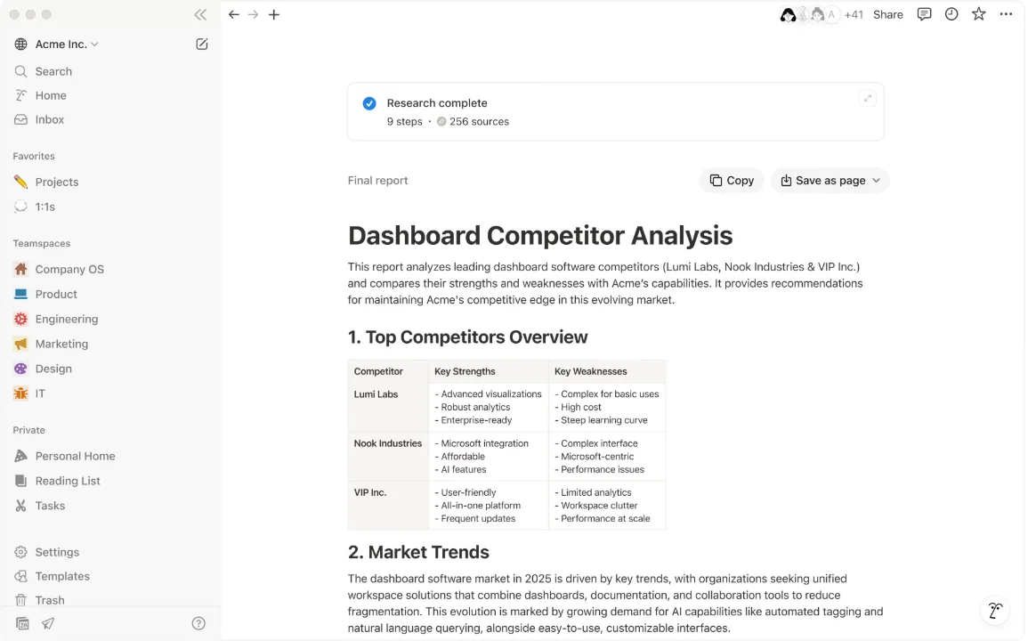 Built-in AI for notes, writing, and knowledge work