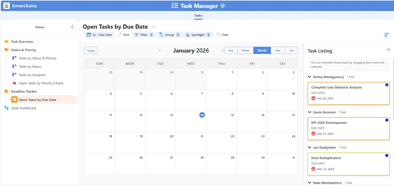 Screenshot: Structured project management without spreadsheets in SmartSuite