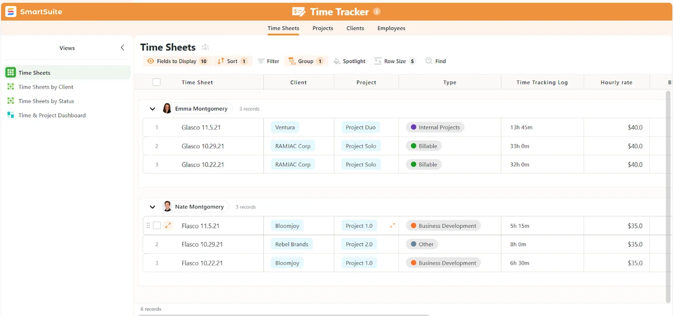 Screenshot: Structured project management without spreadsheets in SmartSuite