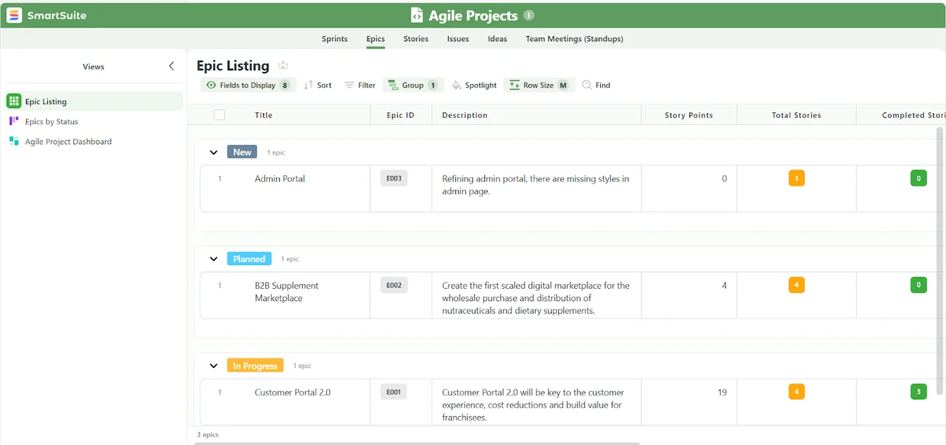 Screenshot: Real-time dashboards and reporting in SmartSuite