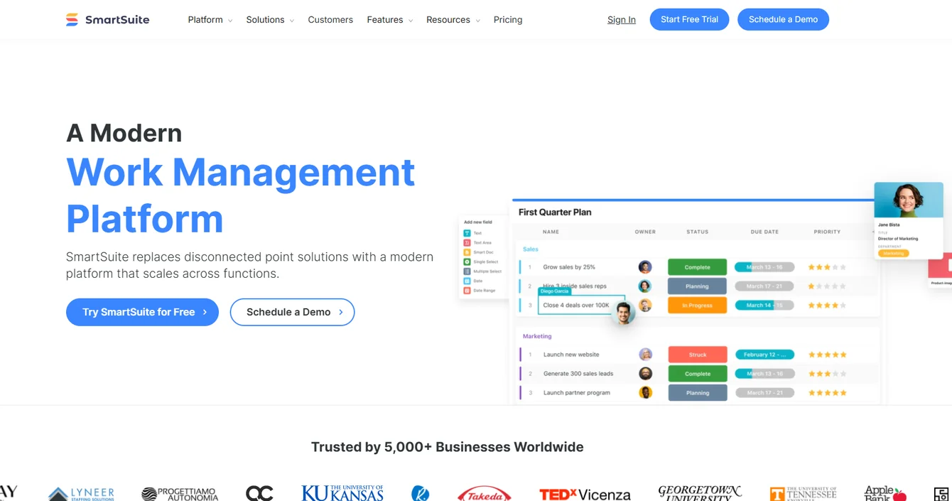 Screenshot: SmartSuite: Top 10 Smartsheet Alternatives & Competitors [2026]