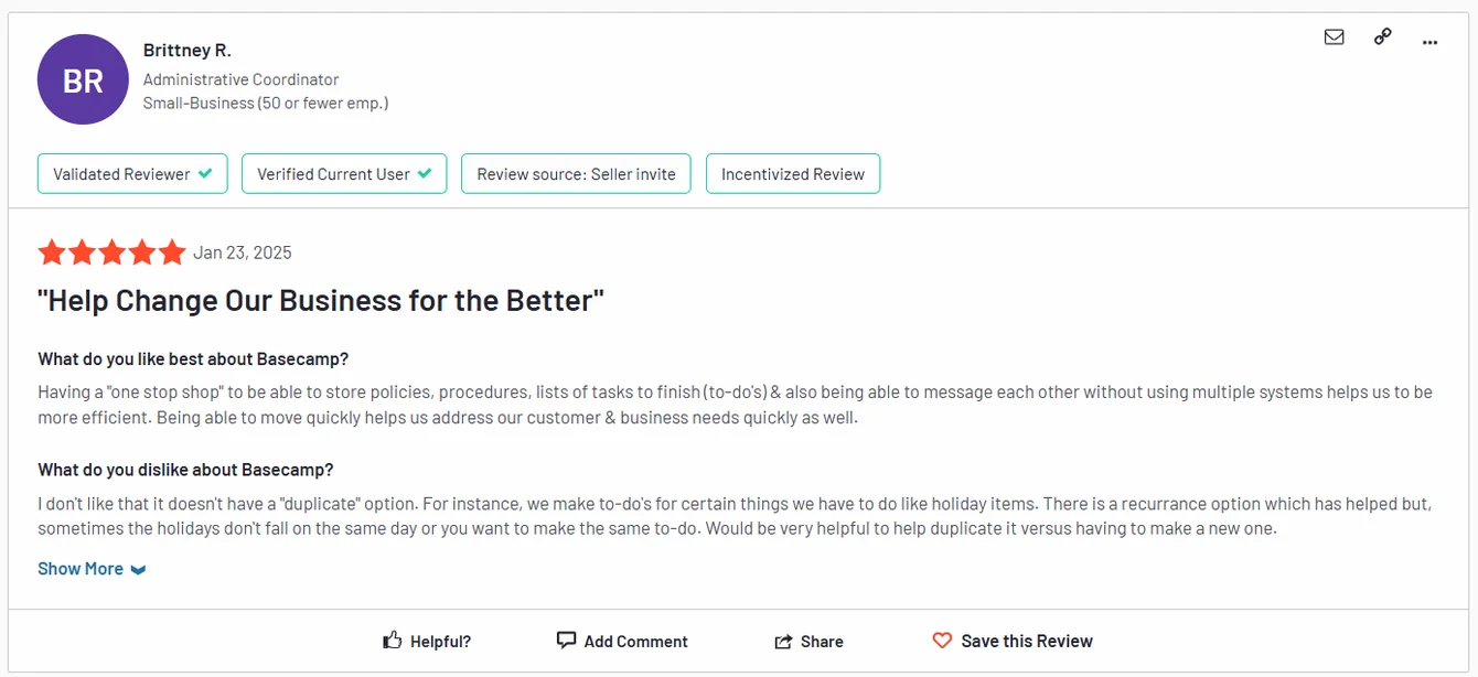 What Are Customers Saying About Basecamp?