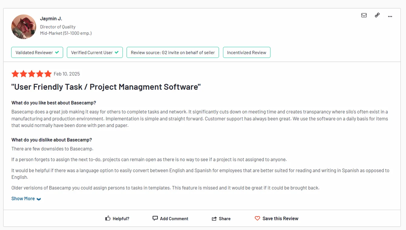 What Are Customers Saying About Basecamp?