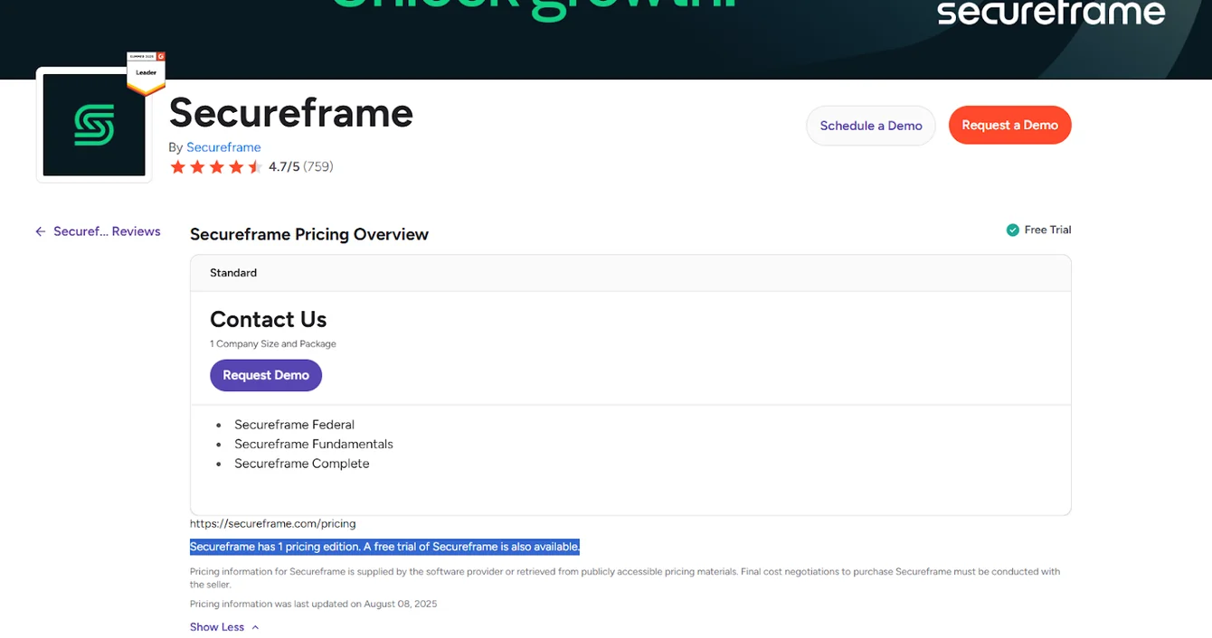 Does Secureframe offer a free plan or a free trial?