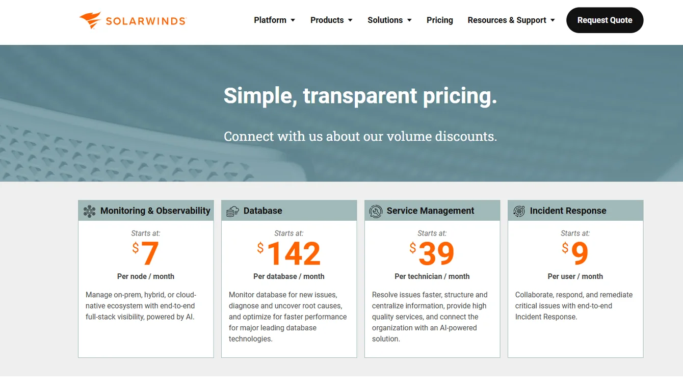 SolarWinds Pricing Overview
