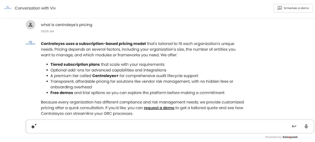 How does Centraleyes calculate its pricing?