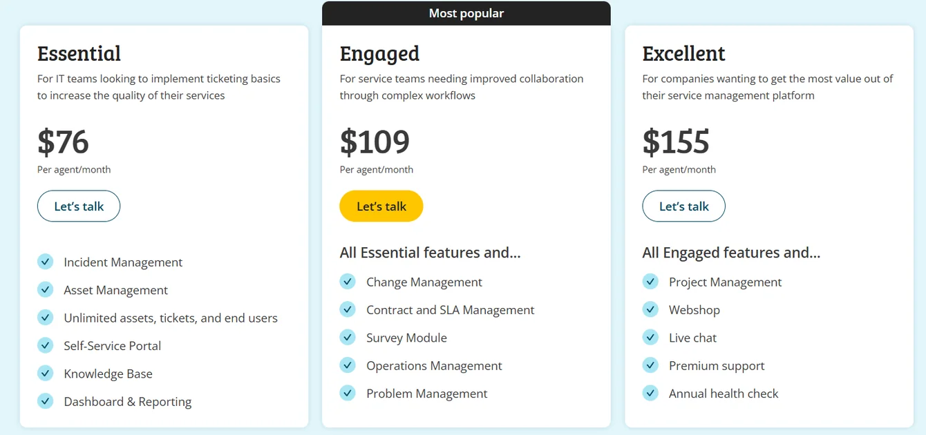TOPdesk pricing plans