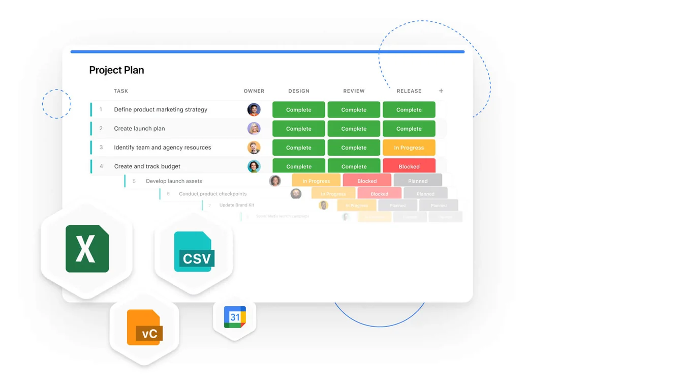 Import project plan data from CSV, Excel and Google Sheets