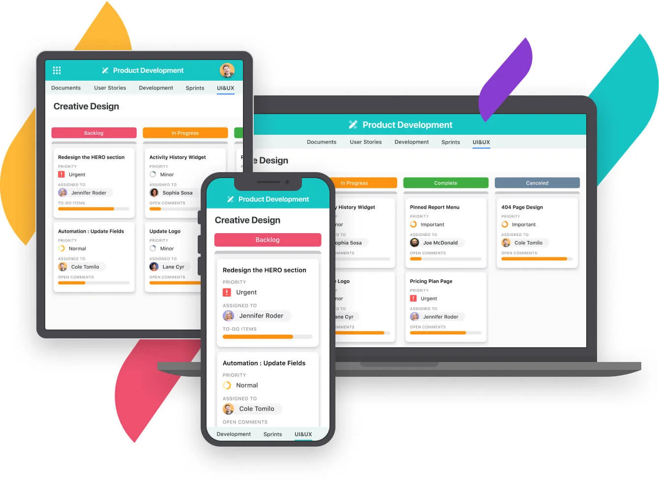 SmartSuite's platform being used on mobile, tablet, and desktop