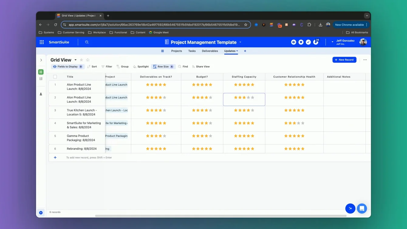 Screenshot: The Updates Table Structure in SmartSuite
