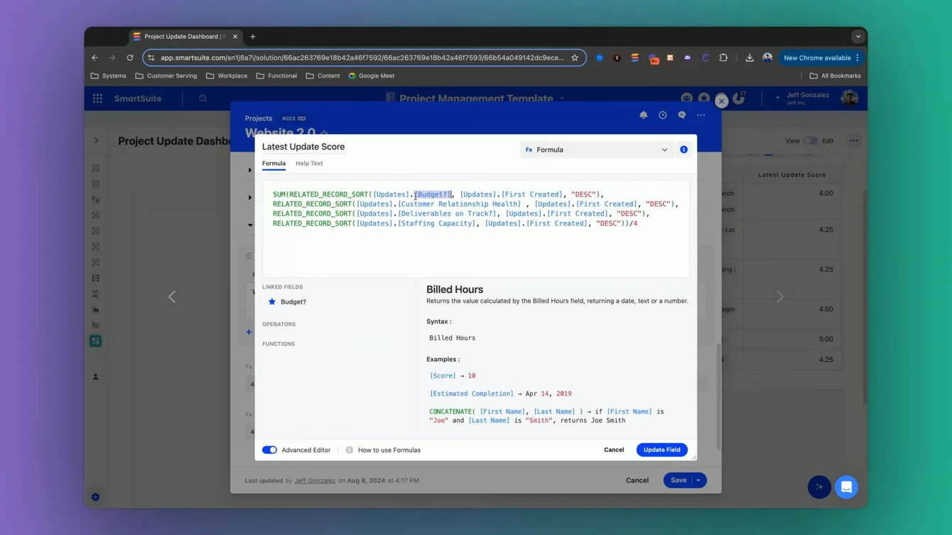 Screenshot: Using Related Record Sort in SmartSuite