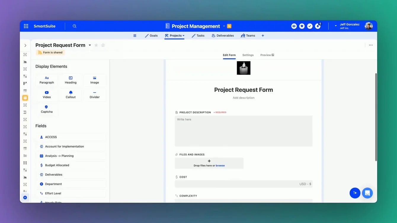 Screenshot: Understanding the Project Request Form in SmartSuite