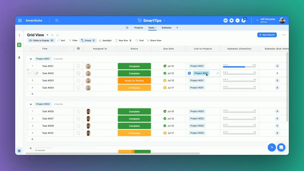 Screenshot: Linked Record Field Type in SmartSuite