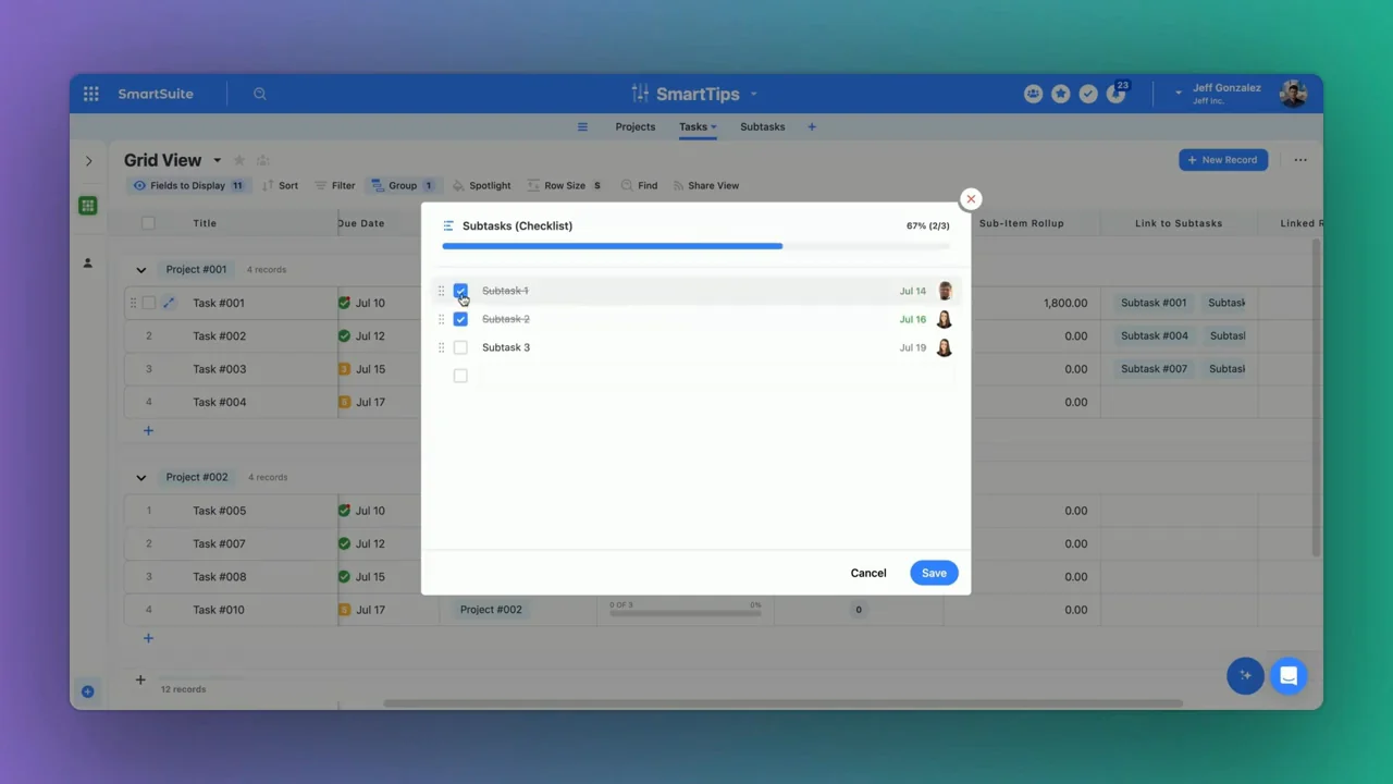 Screenshot: Checklist Field Type in SmartSuite