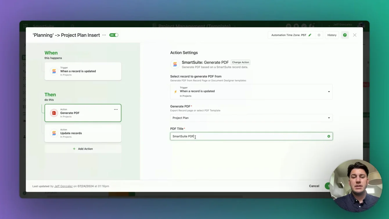 Screenshot: Setting Up the Automation in SmartSuite