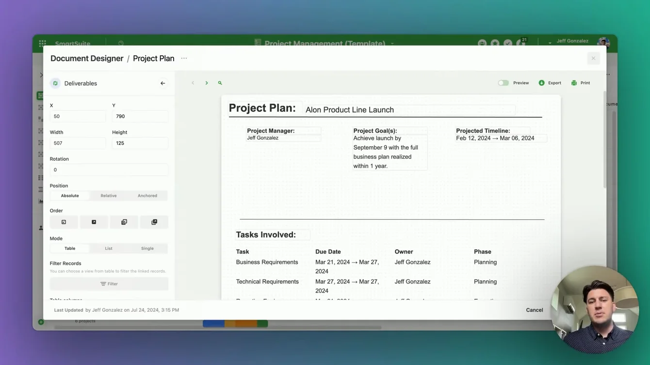 Screenshot: Creating the Document in SmartSuite
