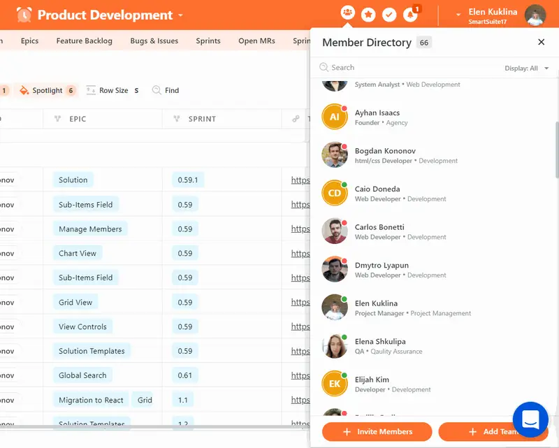 Screenshot: Unified team communication in SmartSuite