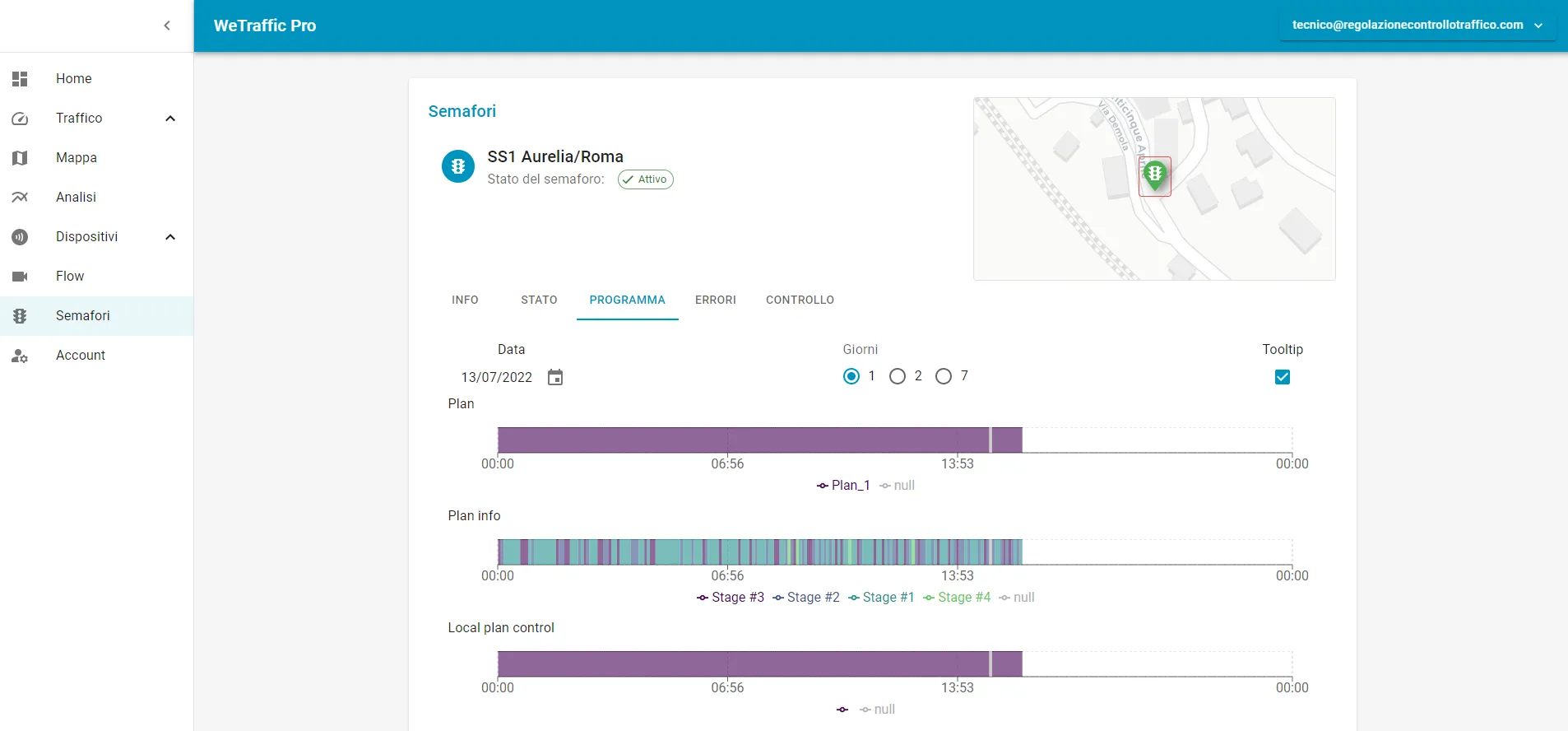 Sistema WeTraffic - Schermata programmazione semaforica. RCT Regolazione Controllo Traffico.