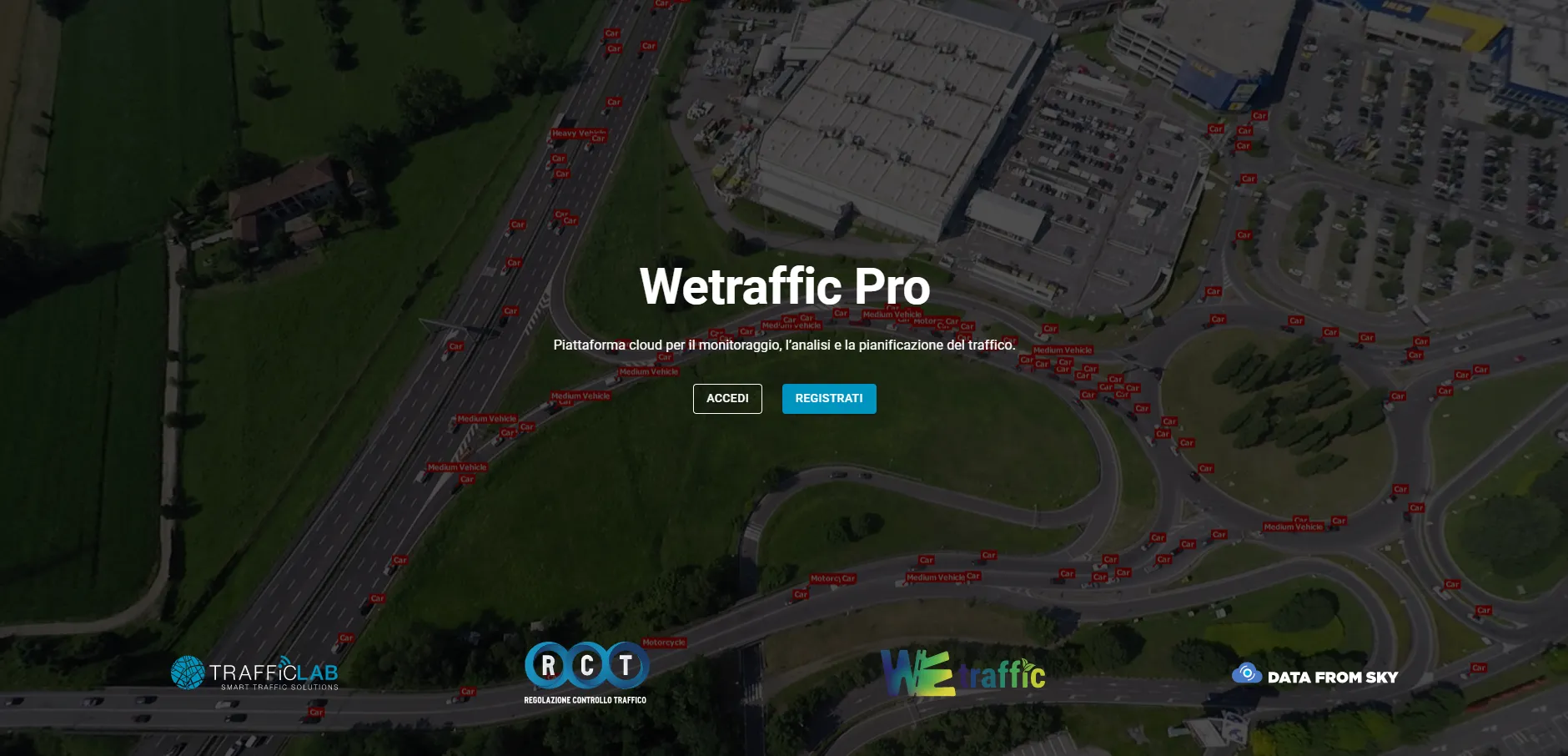 Sistema WeTraffic - Home. RCT Regolazione Controllo Traffico.