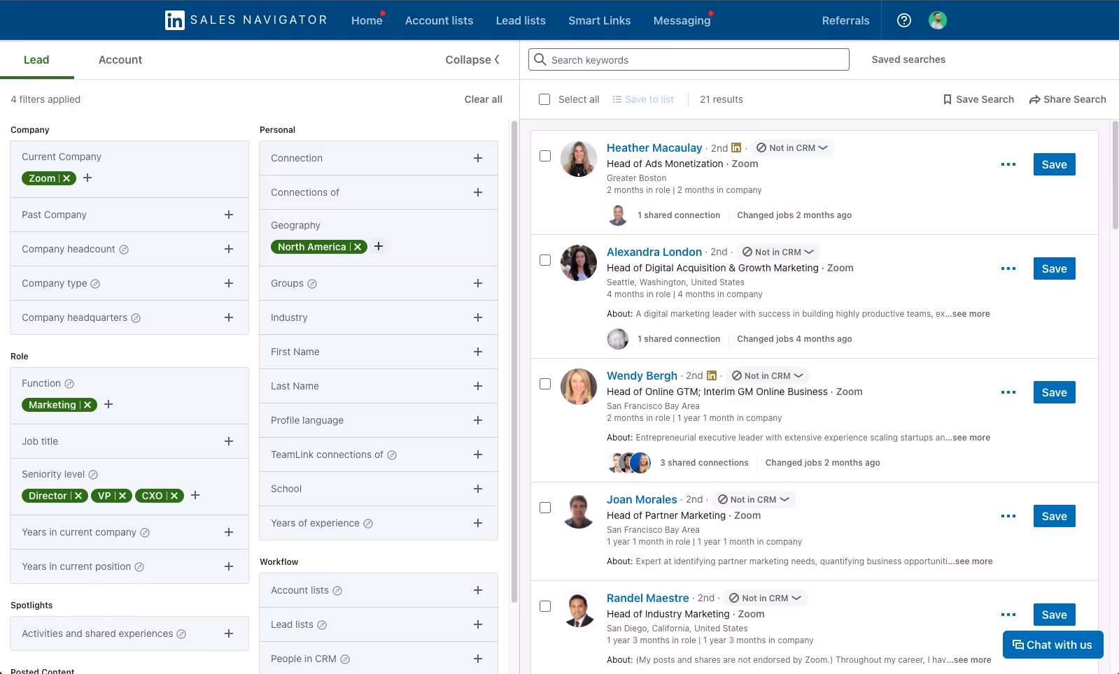 Filtering Employees by Company, Function, Seniority Level, and Geography