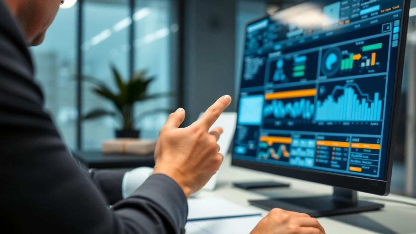 Personne analysant une interface numérique dans un bureau.