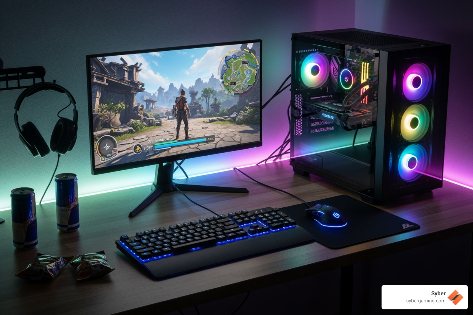 An entry-level gaming PC with RGB lighting, showcasing a budget-friendly setup for new gamers. - best computer under 600 dollars