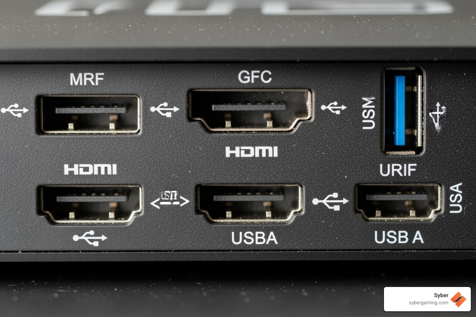 A close-up shot showing a variety of computer ports, including USB-C, HDMI, and traditional USB-A, highlighting connectivity options. - best computer under 600 dollars
