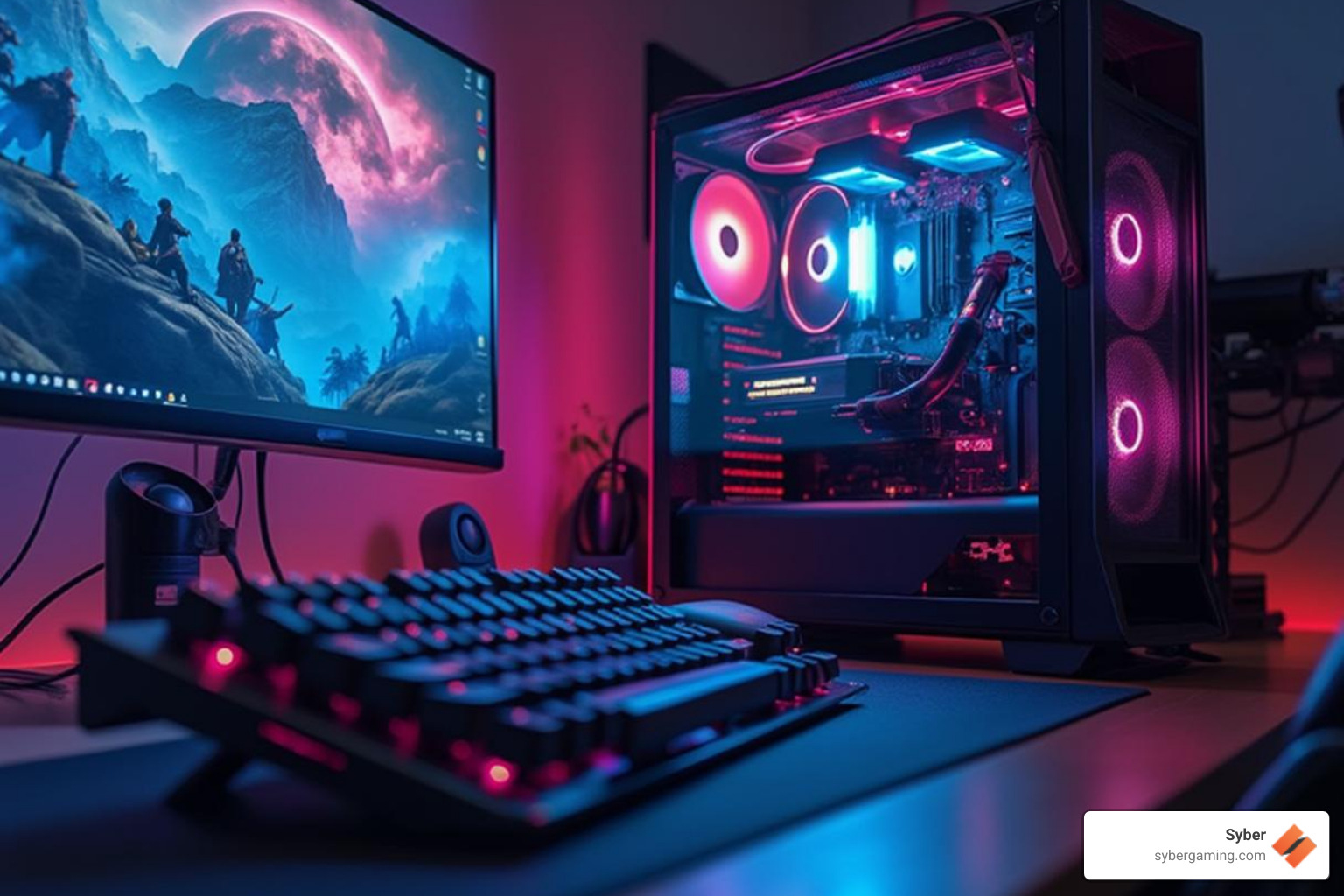 complete gaming setup with a high-performance PC and matching keyboard - best pre lubed switches
