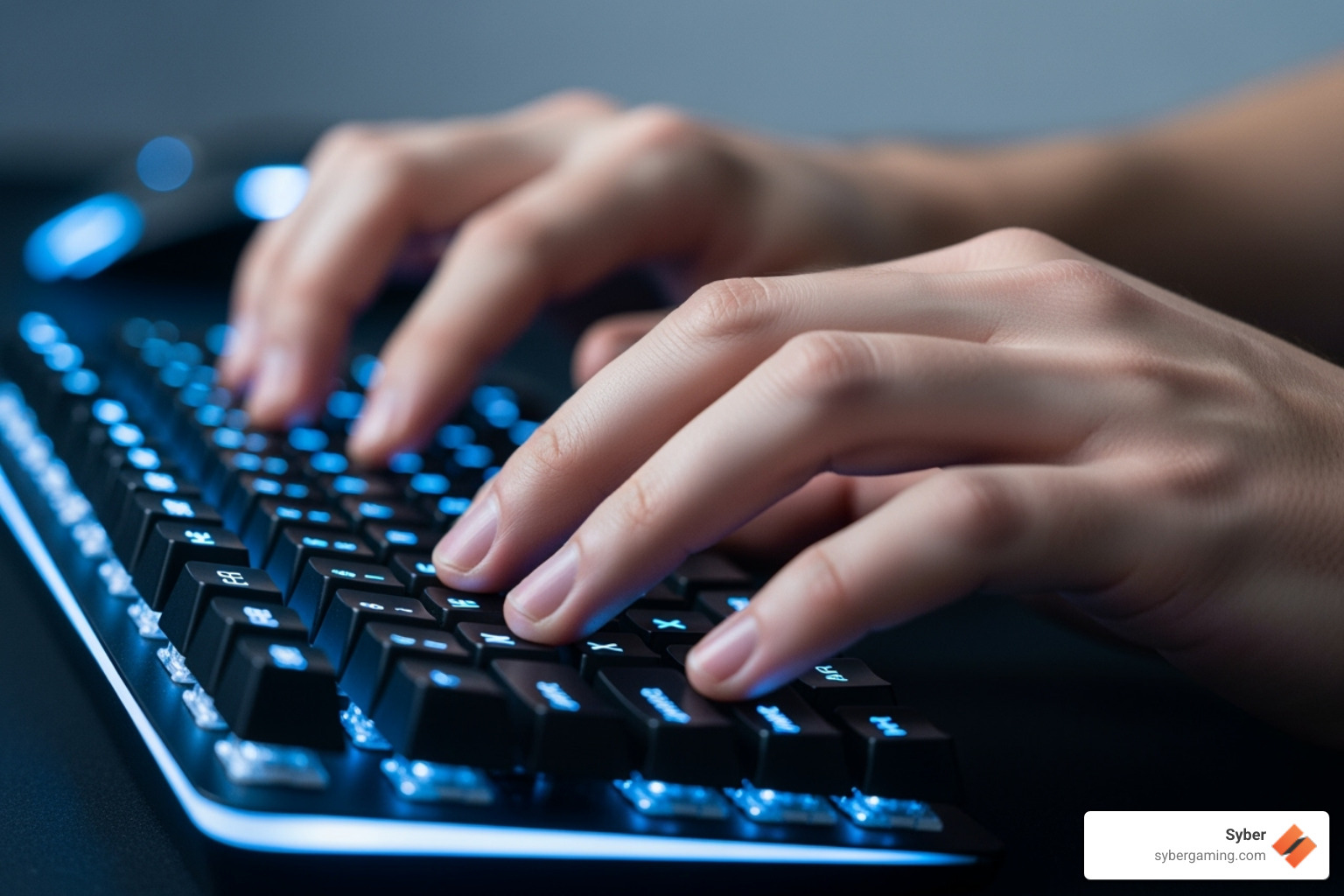 gamer's hands in motion over a low-profile keyboard - are low profile keyboards better for gaming
