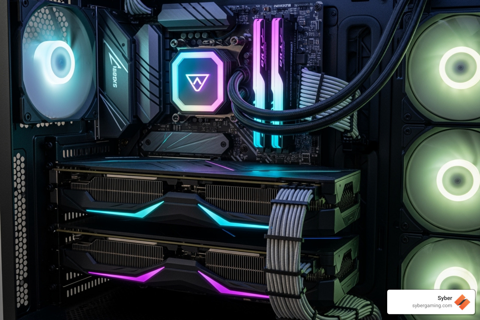 the interior of a well-built custom gaming PC showing clean cable management - good budget streaming pc
