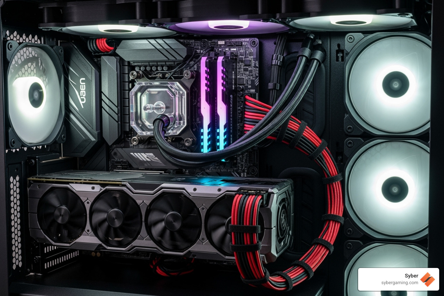 Clean interior of a well-managed custom Syber gaming PC - good cheap desktops