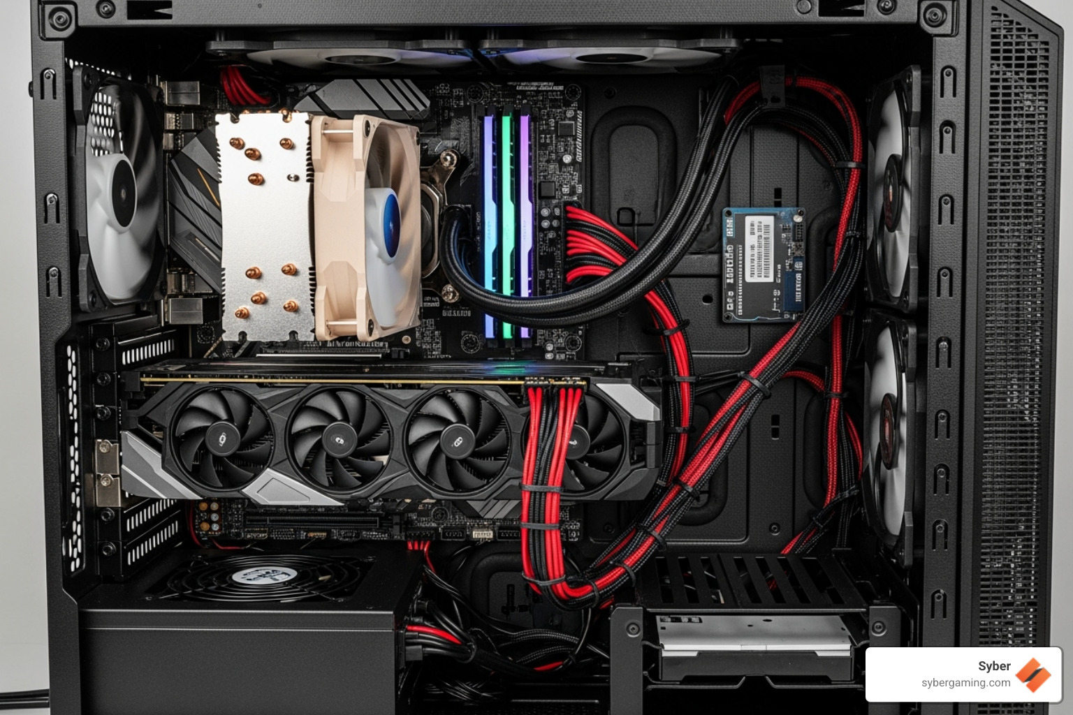 ATX PC case with various components inside, showcasing the spacious interior of a mid-tower case - atx pc case