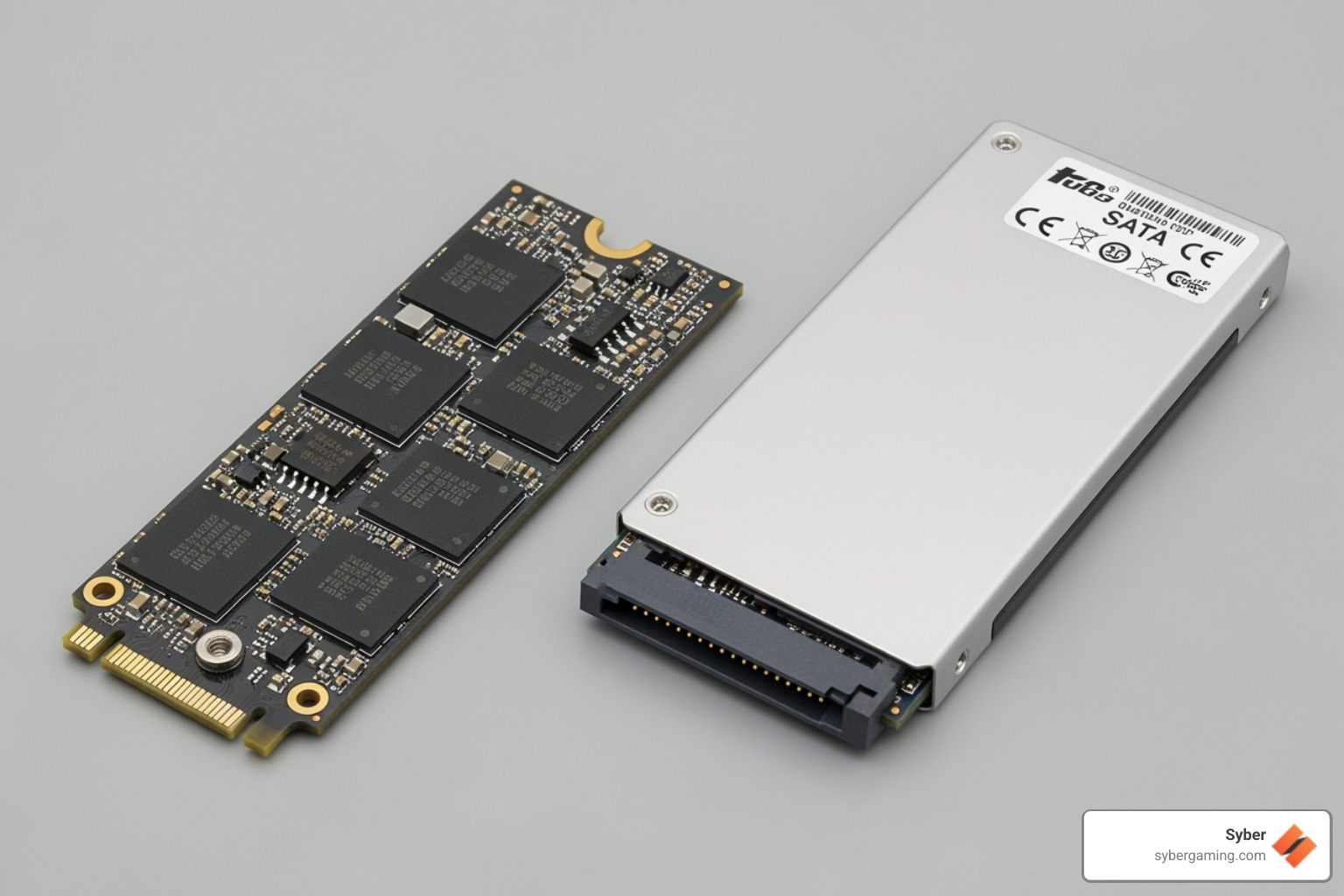 side-by-side comparison of an NVMe M.2 SSD and a 2.5-inch SATA SSD - best ssd for gaming reddit