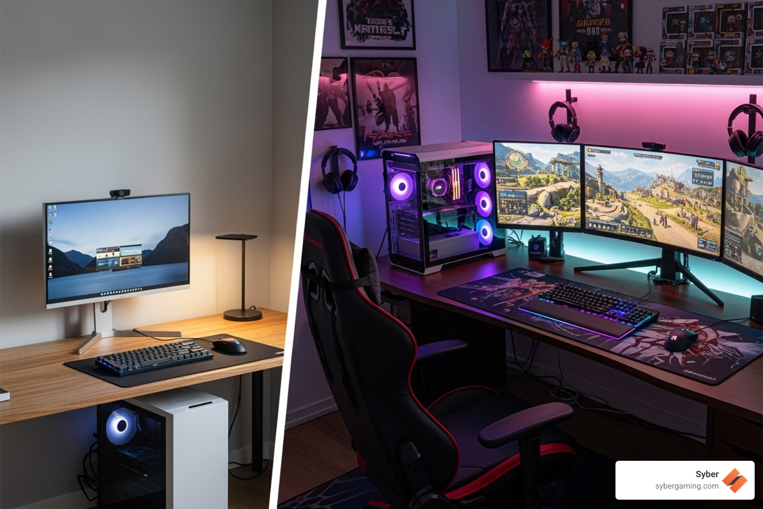 compact gaming setup vs. large battle station - atx tower meaning