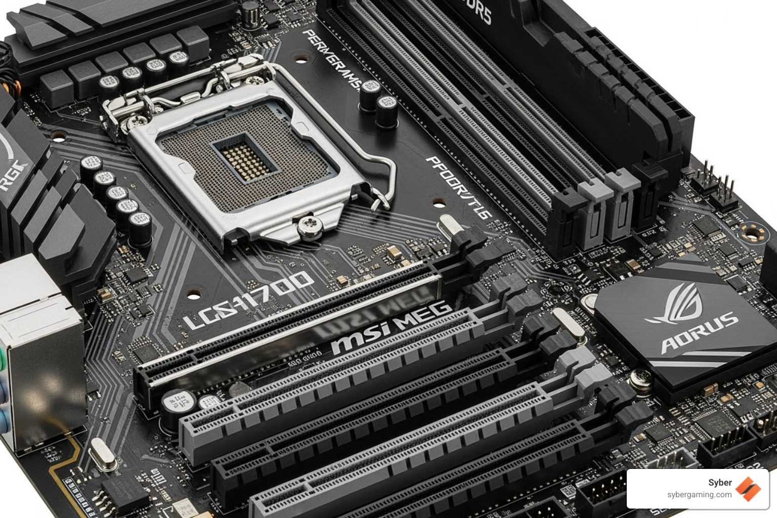 modern motherboard highlighting the CPU socket, RAM slots, and PCIe slots - futureproof gaming pc build