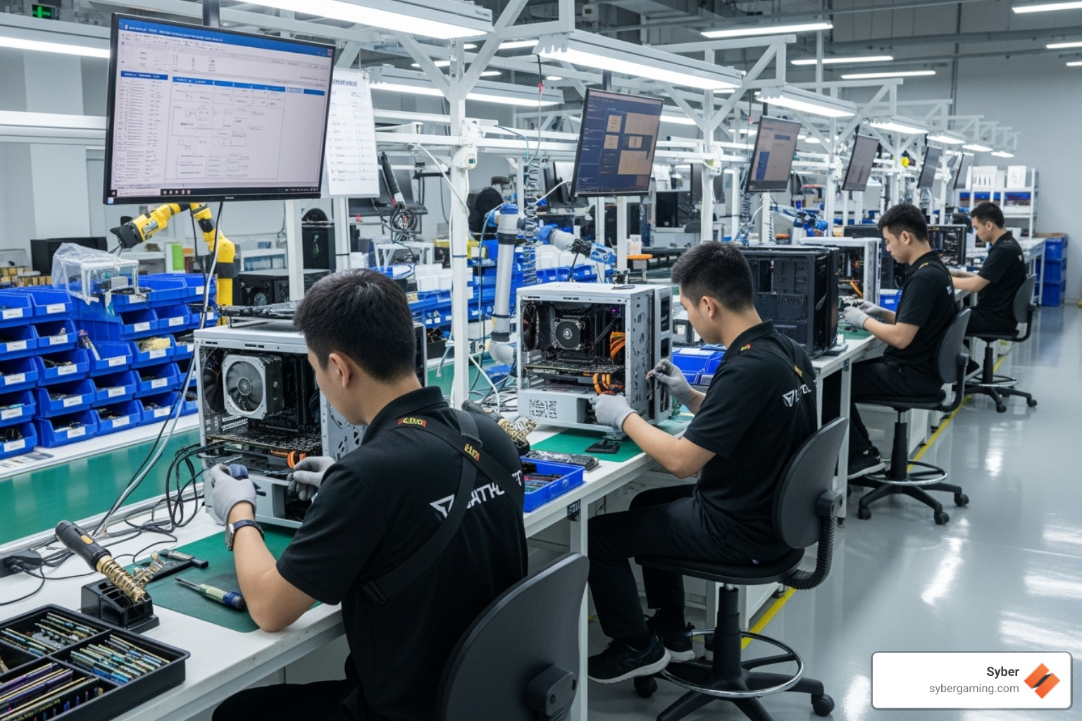 syber gaming pc assembly line - gaming gear california