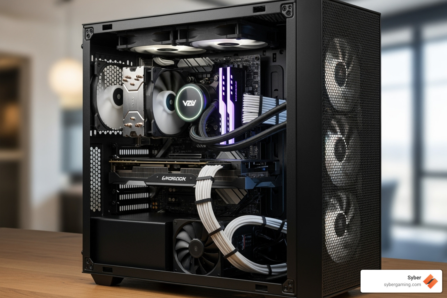 well-ventilated PC case with organized cables - dedicated streaming pc specs