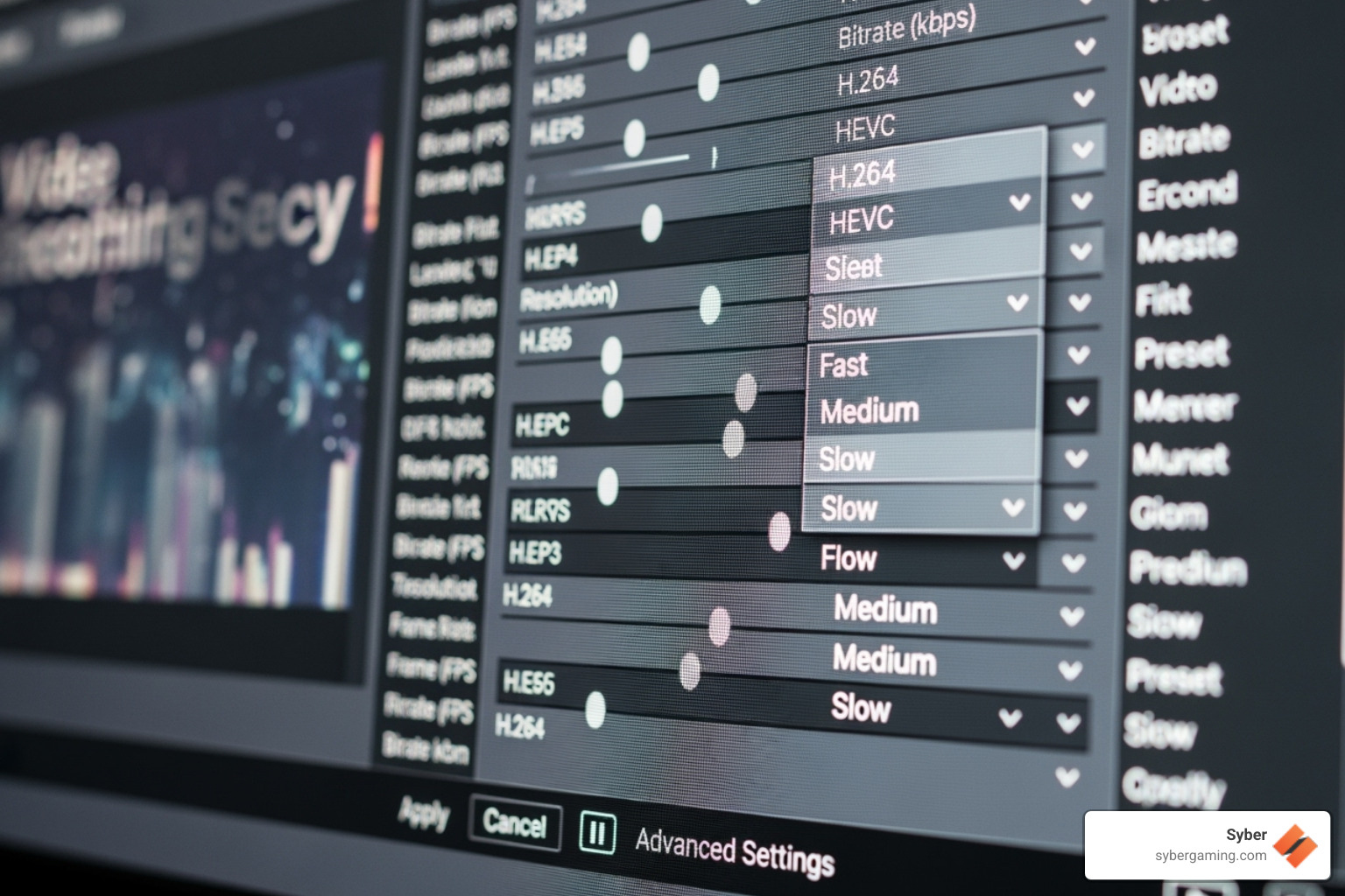 OBS software settings showing encoder options - dedicated streaming pc specs