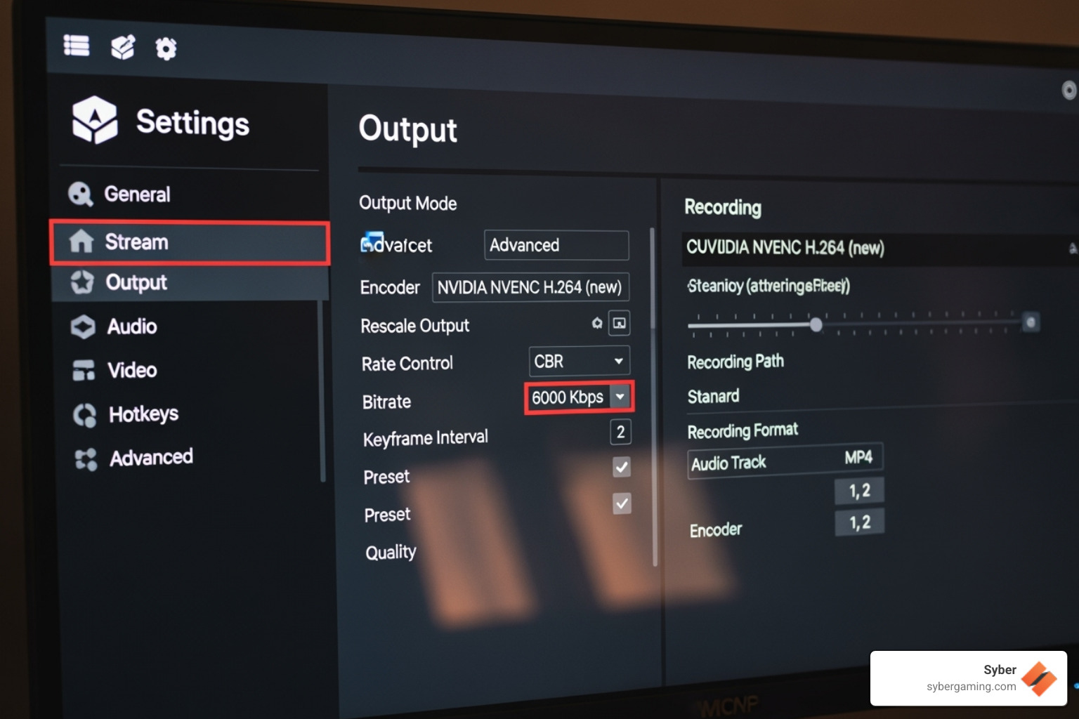 OBS or XSplit software settings screen - 1080p streaming PC