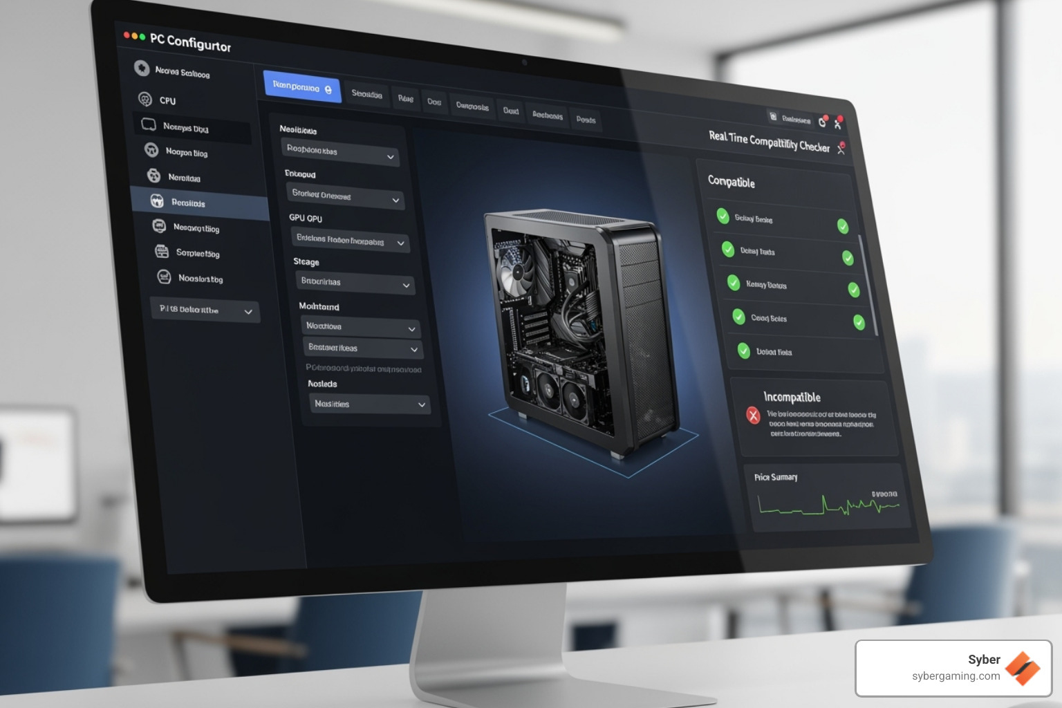An online PC configurator tool with various component options and real-time compatibility checks - Best custom PC builder