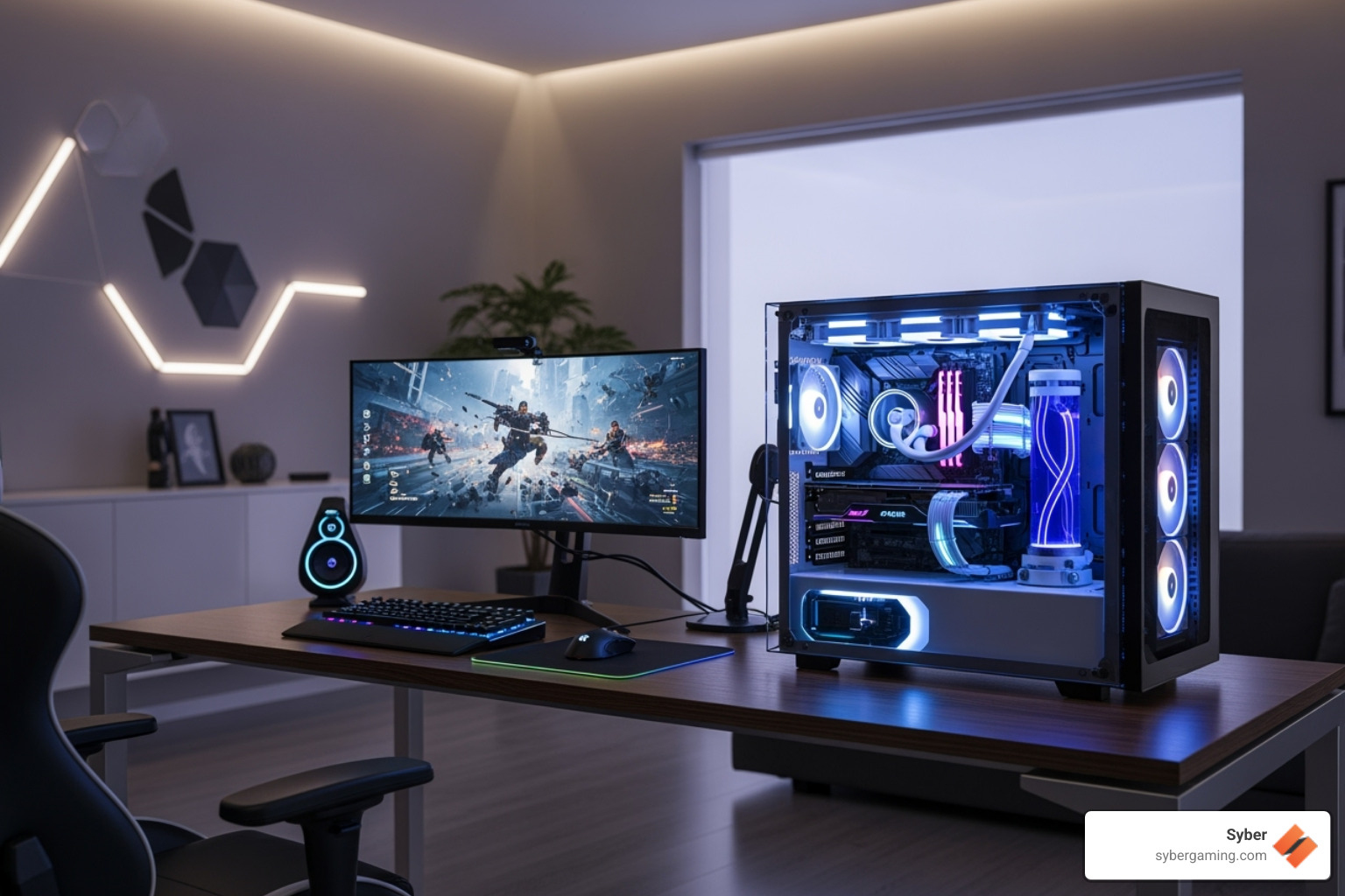 clean, high performance gaming pc build in a modern room setting - value gaming desktop