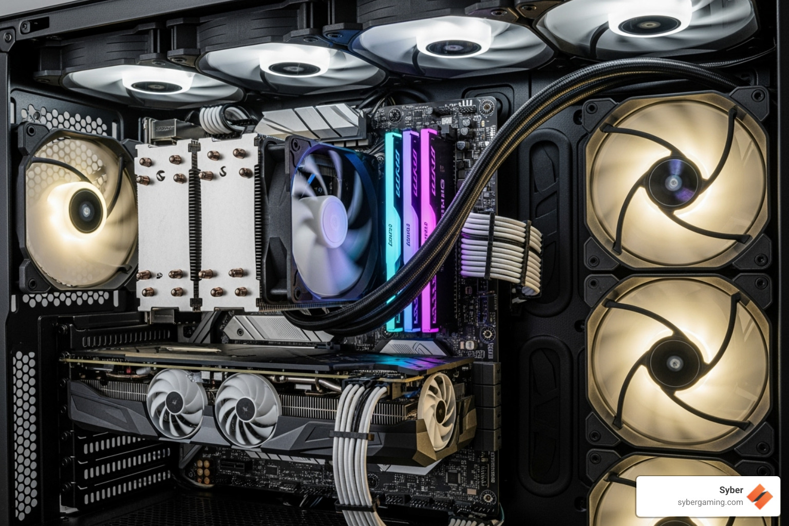 Motherboard inside a well-ventilated case highlighting airflow - streaming pc specs 2025